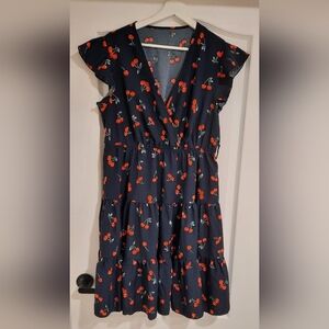 SHEIN Curve Cherry Print Dress Flutter Sleeves And Hem